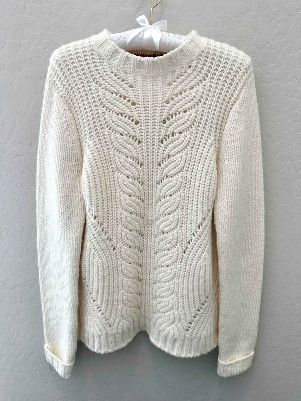 BODEN Cream Acrylic Wool Alpaca Blend Chunky Cable Knit Sweater Medium